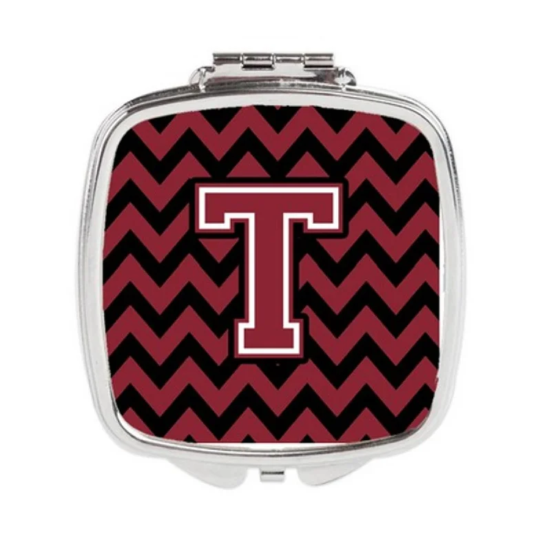 Carolines Treasures CJ1052-TSCM Letter T Chevron Garnet & Black Compact Mirror