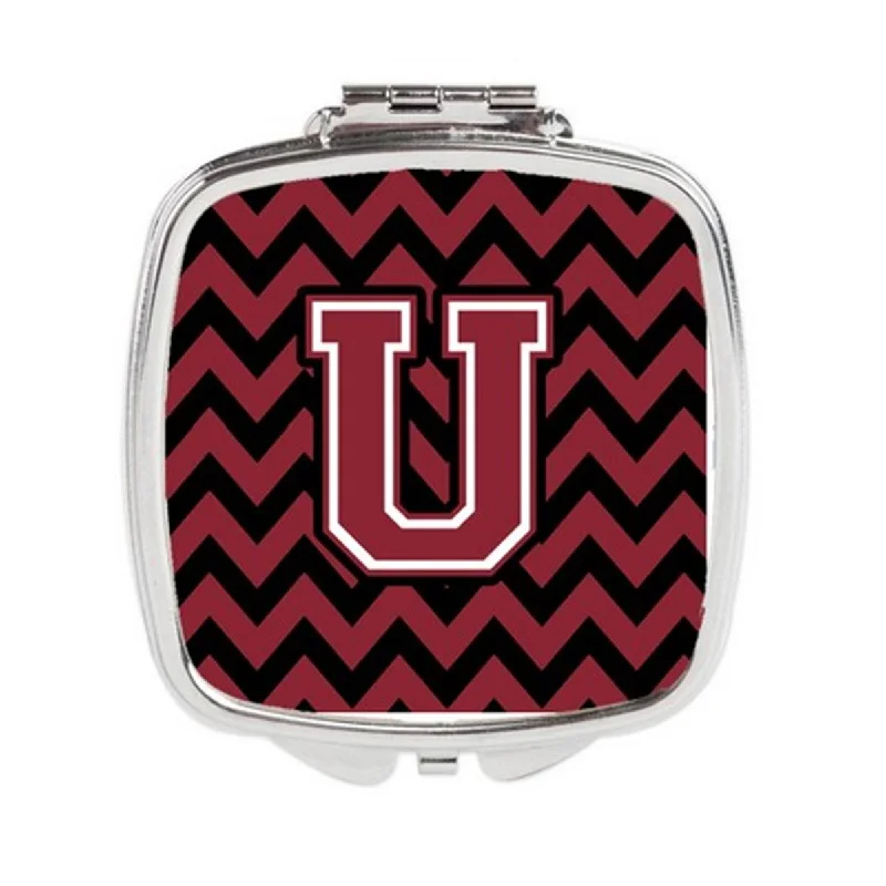 Carolines Treasures CJ1052-USCM Letter U Chevron Garnet & Black Compact Mirror