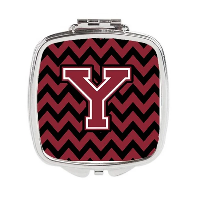 Carolines Treasures CJ1052-YSCM Letter Y Chevron Garnet & Black Compact Mirror