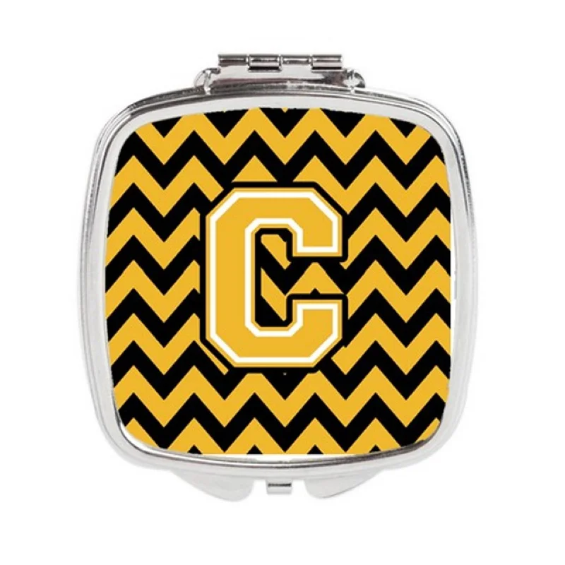 Carolines Treasures CJ1053-CSCM Letter C Chevron Black & Gold Compact Mirror, 3 x 0.3 x 2.75 in.