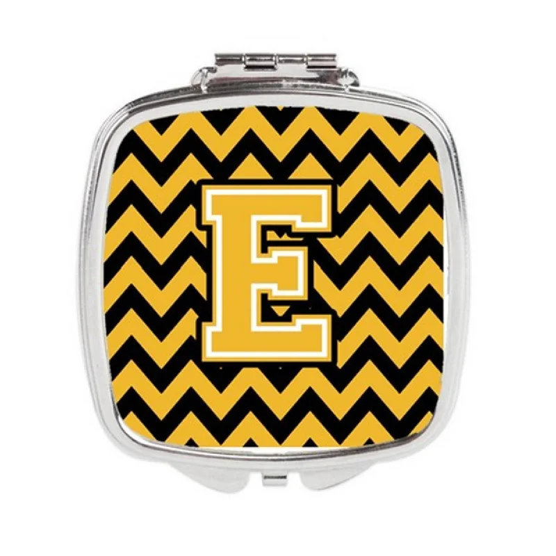 Carolines Treasures CJ1053-ESCM Letter E Chevron Black & Gold Compact Mirror, 3 x 0.3 x 2.75 in.