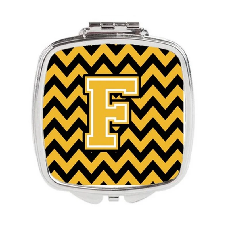 Carolines Treasures CJ1053-FSCM Letter F Chevron Black & Gold Compact Mirror, 3 x 0.3 x 2.75 in.