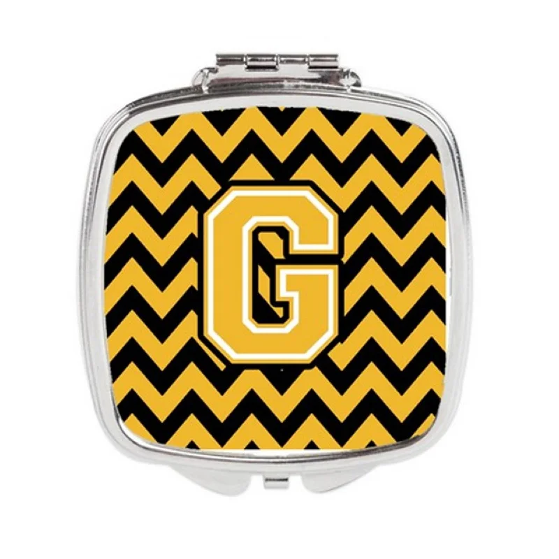 Carolines Treasures CJ1053-GSCM Letter G Chevron Black & Gold Compact Mirror, 3 x 0.3 x 2.75 in.