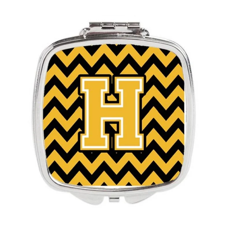 Carolines Treasures CJ1053-HSCM Letter H Chevron Black & Gold Compact Mirror, 3 x 0.3 x 2.75 in.