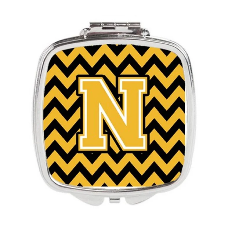 Carolines Treasures CJ1053-NSCM Letter N Chevron Black & Gold Compact Mirror, 3 x 0.3 x 2.75 in.