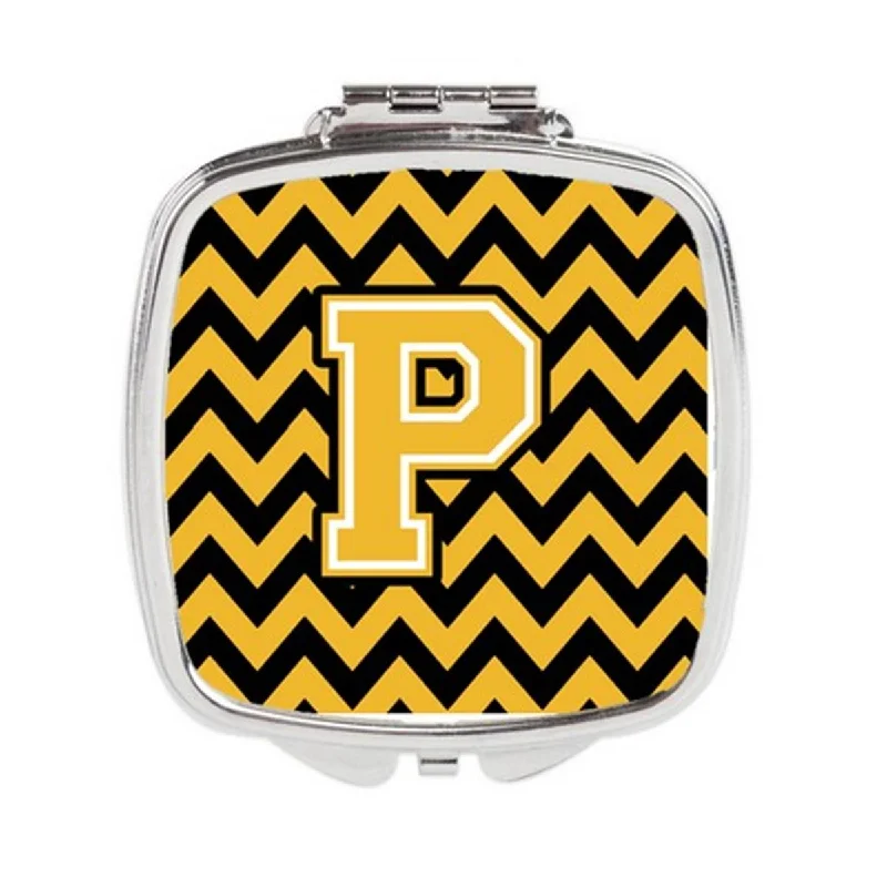 Carolines Treasures CJ1053-PSCM Letter P Chevron Black & Gold Compact Mirror, 3 x 0.3 x 2.75 in.