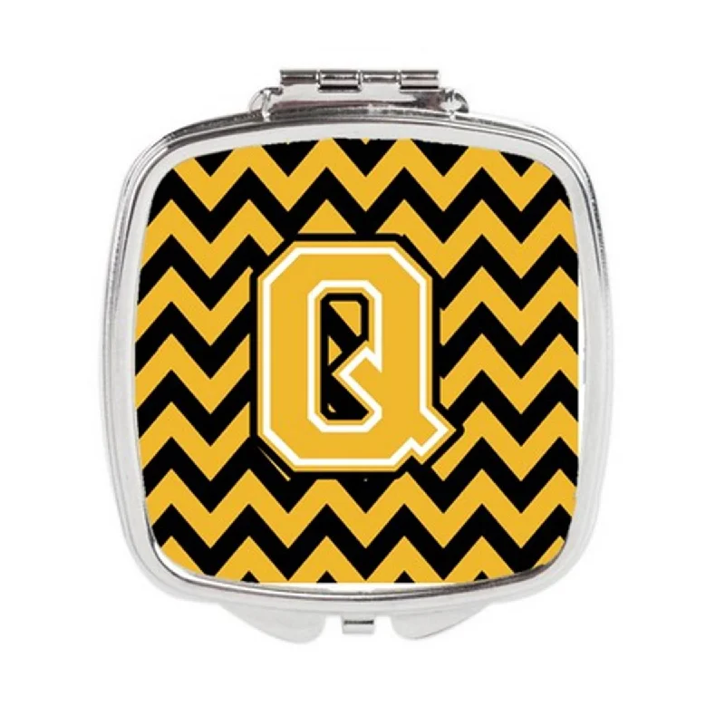 Carolines Treasures CJ1053-QSCM Letter Q Chevron Black & Gold Compact Mirror, 3 x 0.3 x 2.75 in.