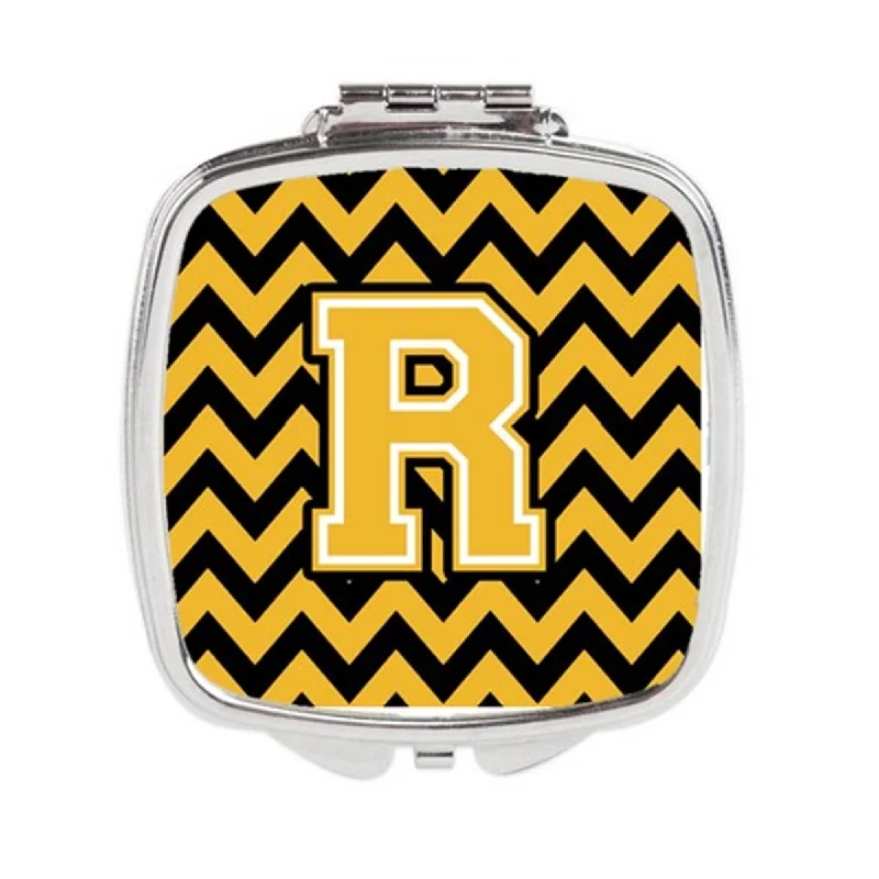 Carolines Treasures CJ1053-RSCM Letter R Chevron Black & Gold Compact Mirror, 3 x 0.3 x 2.75 in.