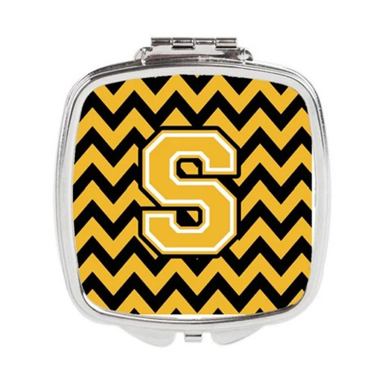 Carolines Treasures CJ1053-SSCM Letter S Chevron Black & Gold Compact Mirror, 3 x 0.3 x 2.75 in.