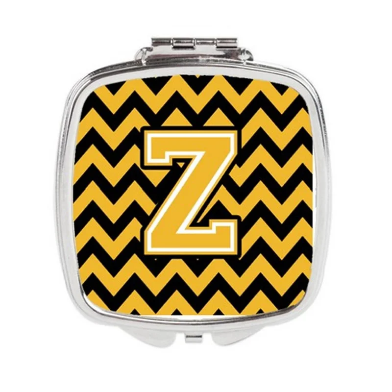 Carolines Treasures CJ1053-ZSCM Letter Z Chevron Black & Gold Compact Mirror, 3 x 0.3 x 2.75 in.