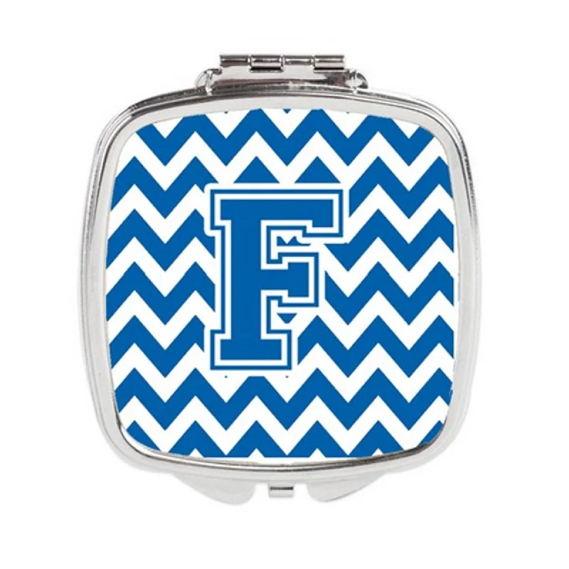 Carolines Treasures CJ1056-FSCM Letter F Chevron Blue & White Compact Mirror