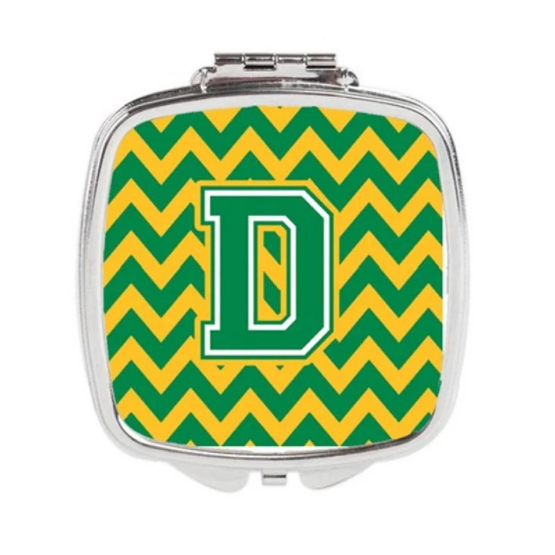 Carolines Treasures CJ1059-DSCM Letter D Chevron Green & Gold Compact Mirror