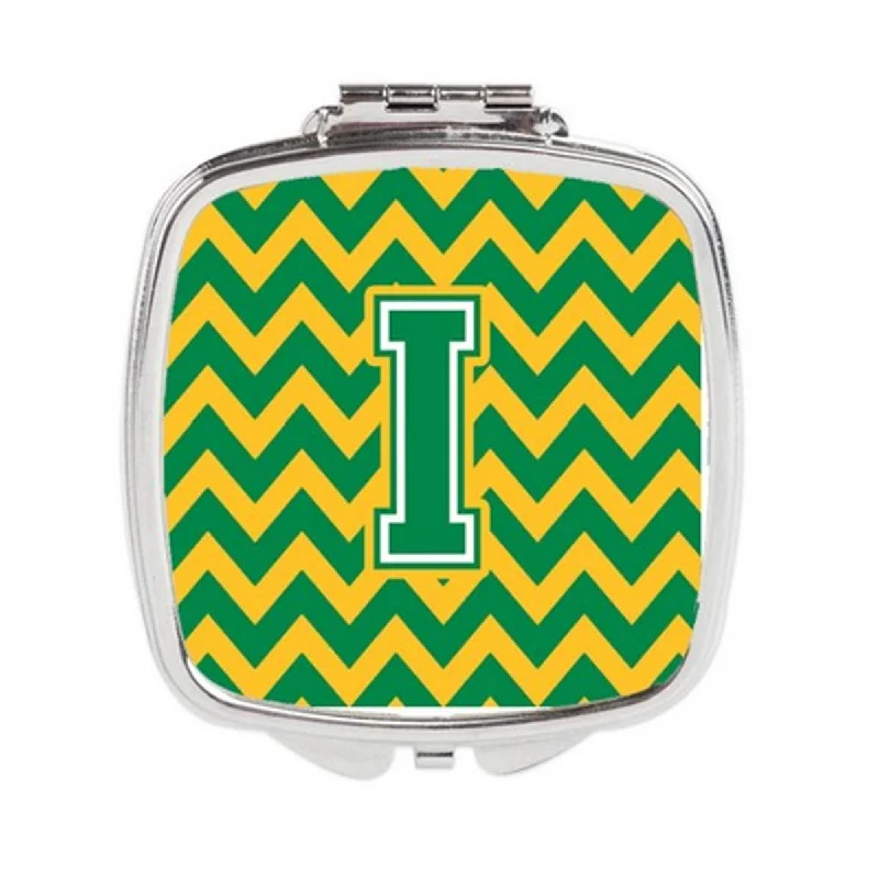 Carolines Treasures CJ1059-ISCM Letter I Chevron Green & Gold Compact Mirror