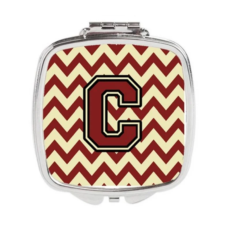 Carolines Treasures CJ1061-CSCM Letter C Chevron Maroon & Gold Compact Mirror