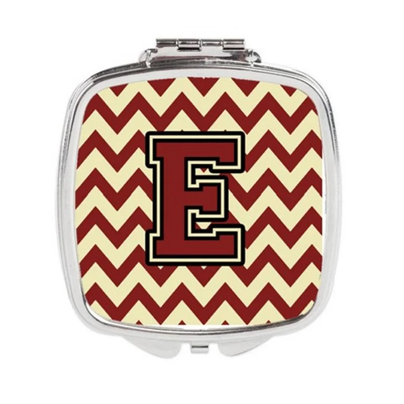 Carolines Treasures CJ1061-ESCM Letter E Chevron Maroon & Gold Compact Mirror