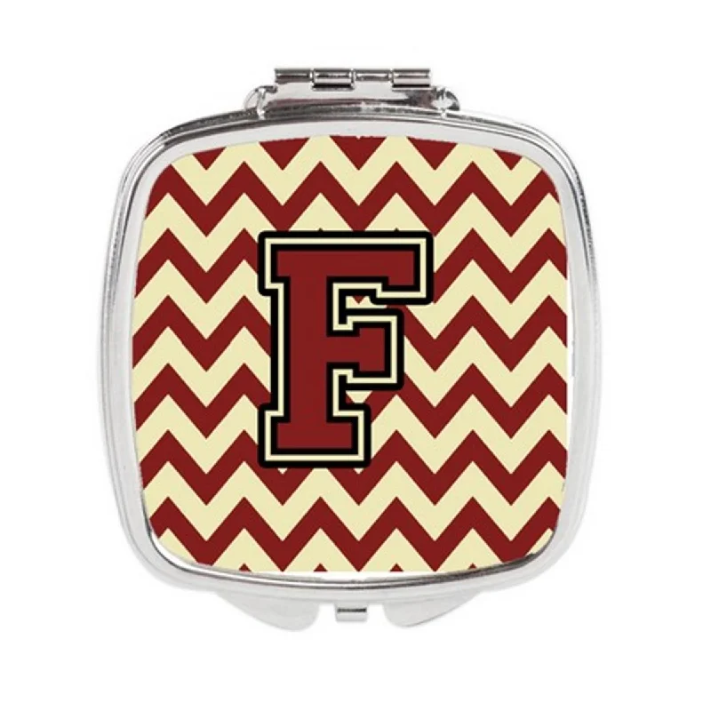 Carolines Treasures CJ1061-FSCM Letter F Chevron Maroon & Gold Compact Mirror