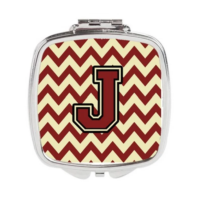 Carolines Treasures CJ1061-JSCM Letter J Chevron Maroon & Gold Compact Mirror