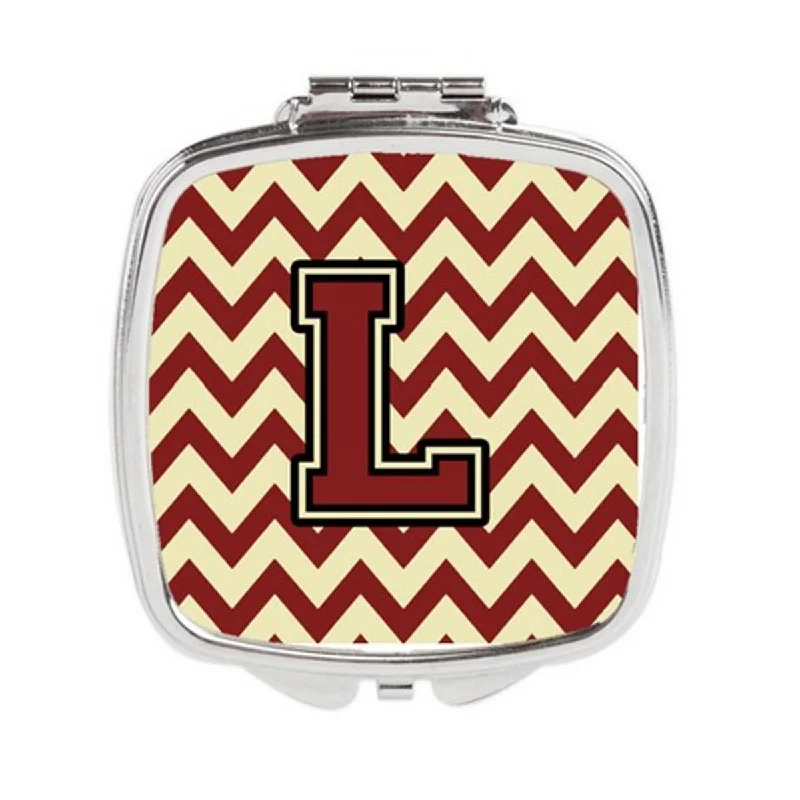 Carolines Treasures CJ1061-LSCM Letter L Chevron Maroon & Gold Compact Mirror