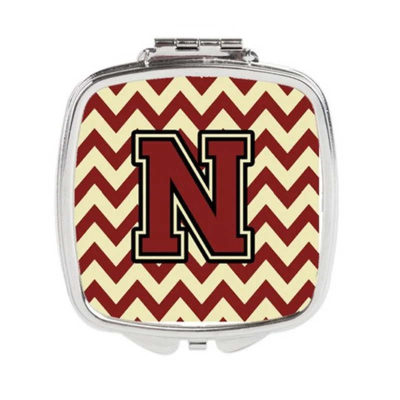 Carolines Treasures CJ1061-NSCM Letter N Chevron Maroon & Gold Compact Mirror