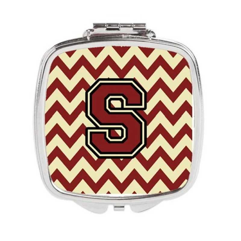 Carolines Treasures CJ1061-SSCM Letter S Chevron Maroon & Gold Compact Mirror