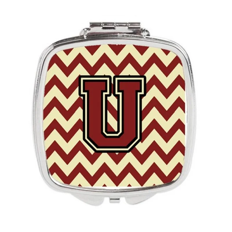 Carolines Treasures CJ1061-USCM Letter U Chevron Maroon & Gold Compact Mirror