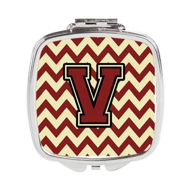 Carolines Treasures CJ1061-VSCM Letter V Chevron Maroon & Gold Compact Mirror