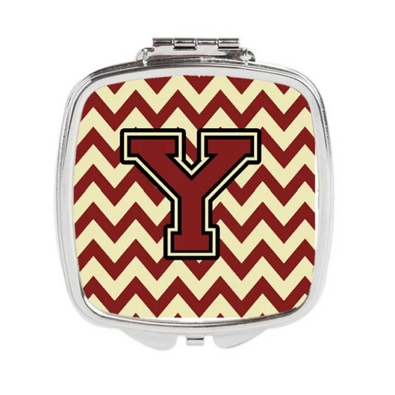 Carolines Treasures CJ1061-YSCM Letter Y Chevron Maroon & Gold Compact Mirror