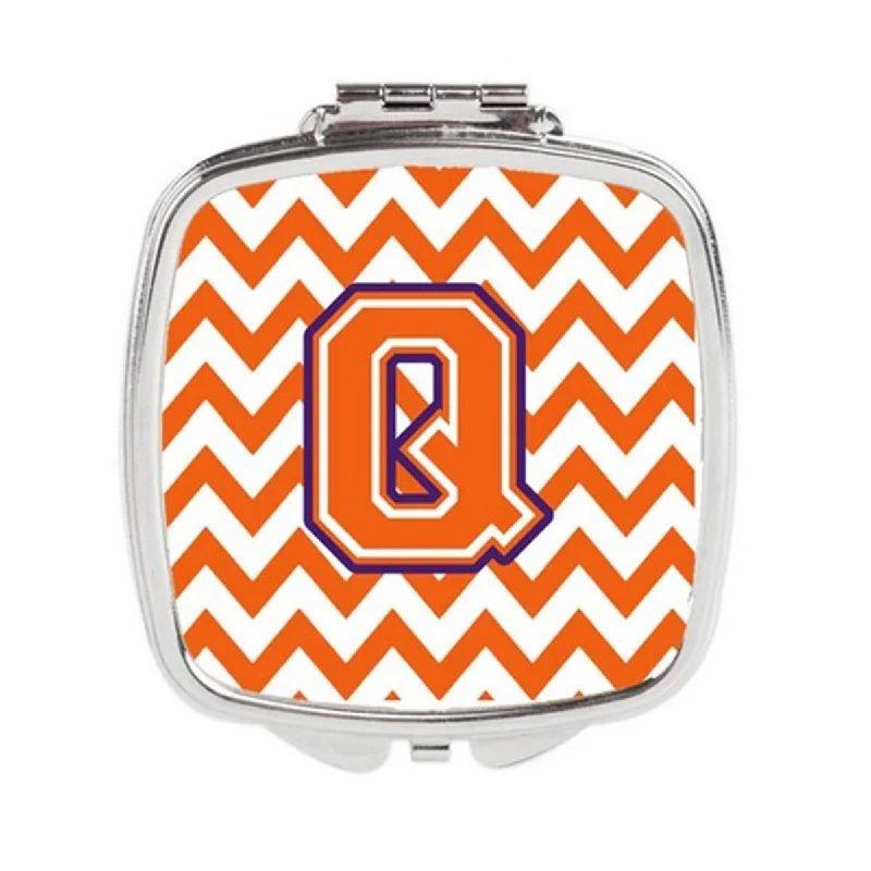 Carolines Treasures CJ1062-QSCM Letter Q Chevron Orange & Regalia Compact Mirror