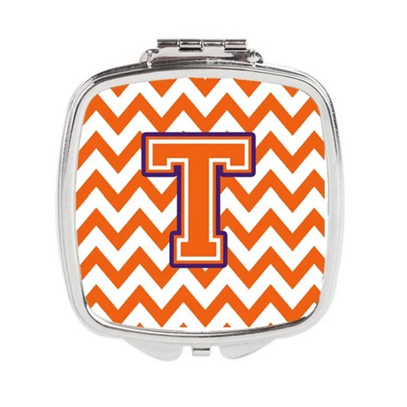 Carolines Treasures CJ1062-TSCM Letter T Chevron Orange & Regalia Compact Mirror