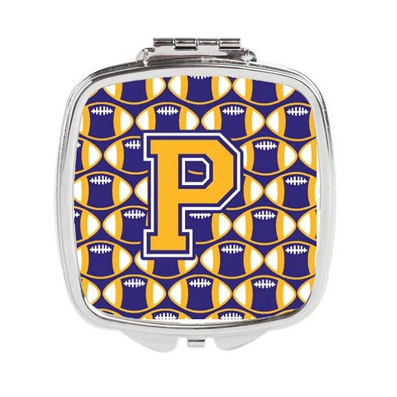 Carolines Treasures CJ1064-PSCM Letter P Football Purple & Gold Compact Mirror