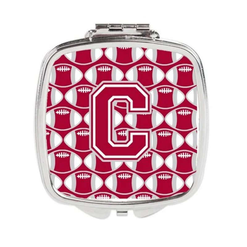 Carolines Treasures CJ1065-CSCM Letter C Football Crimson, Grey & White Compact Mirror