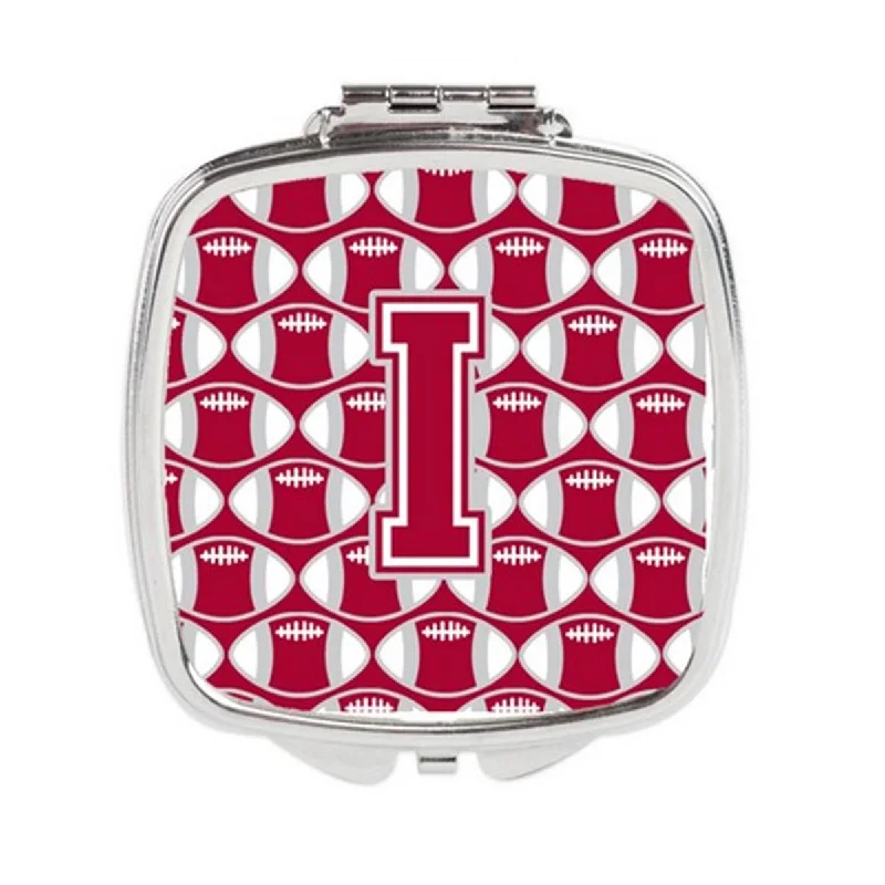 Carolines Treasures CJ1065-ISCM Letter I Football Crimson, Grey & White Compact Mirror