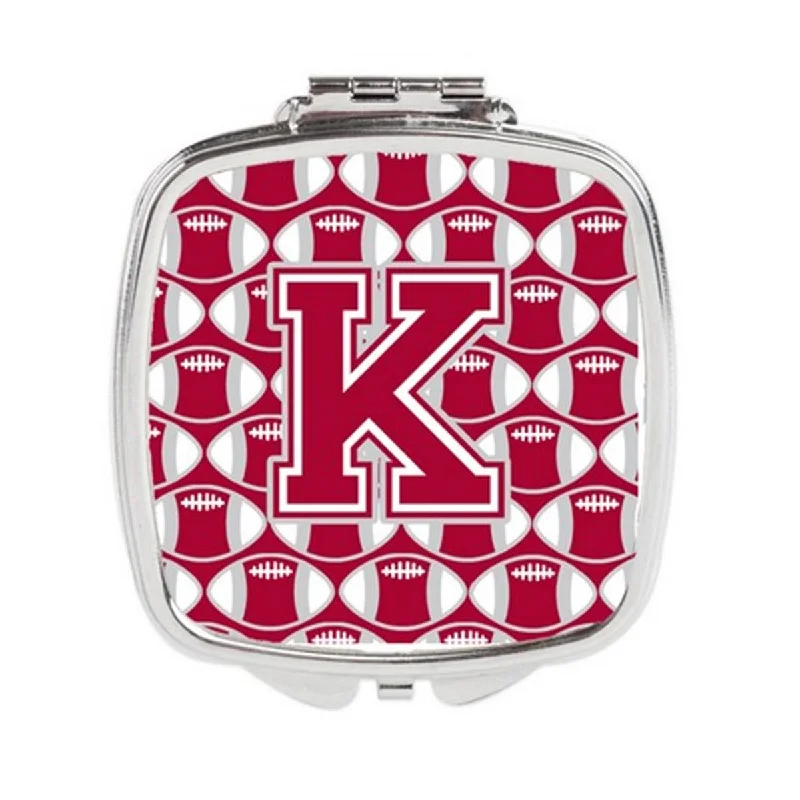 Carolines Treasures CJ1065-KSCM Letter K Football Crimson, Grey & White Compact Mirror