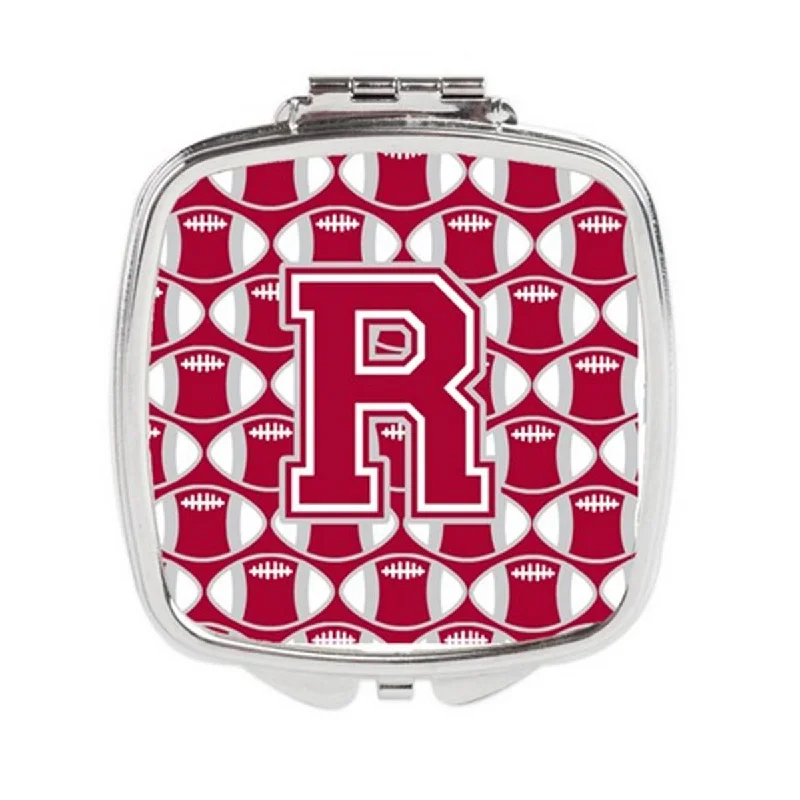 Carolines Treasures CJ1065-RSCM Letter R Football Crimson, Grey & White Compact Mirror