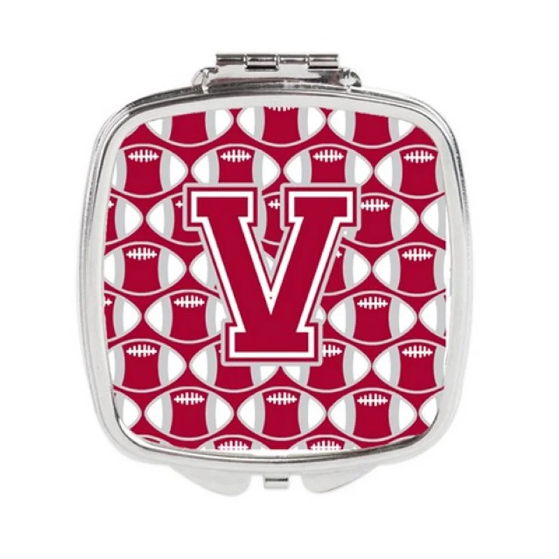 Carolines Treasures CJ1065-VSCM Letter V Football Crimson, Grey & White Compact Mirror