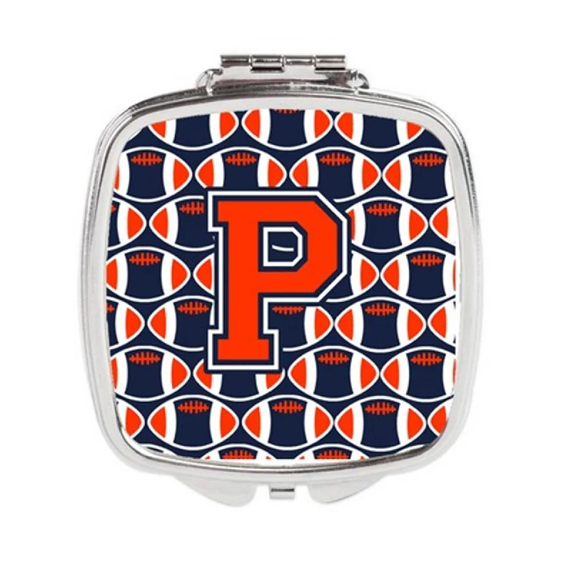 Carolines Treasures CJ1066-PSCM Letter P Football Orange, Blue & White Compact Mirror