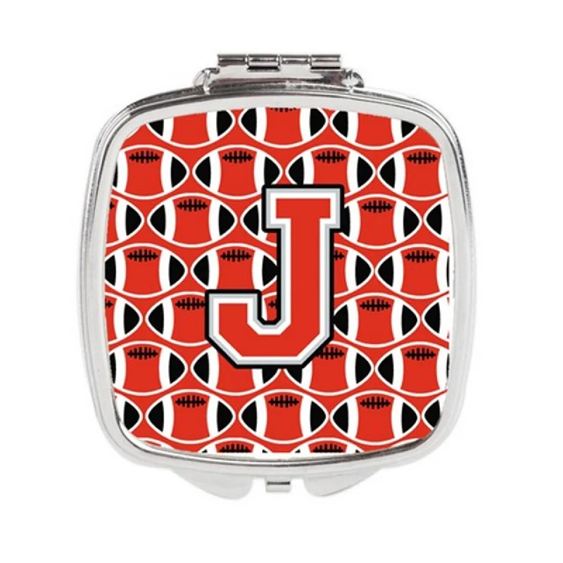 Carolines Treasures CJ1067-JSCM Letter J Football Scarlet & Grey Compact Mirror