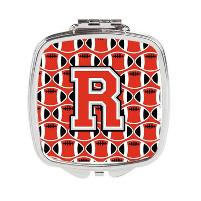 Carolines Treasures CJ1067-RSCM Letter R Football Scarlet & Grey Compact Mirror