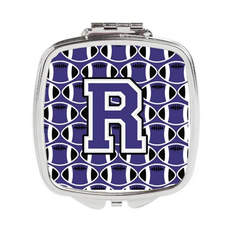 Carolines Treasures CJ1068-RSCM Letter R Football Purple & White Compact Mirror