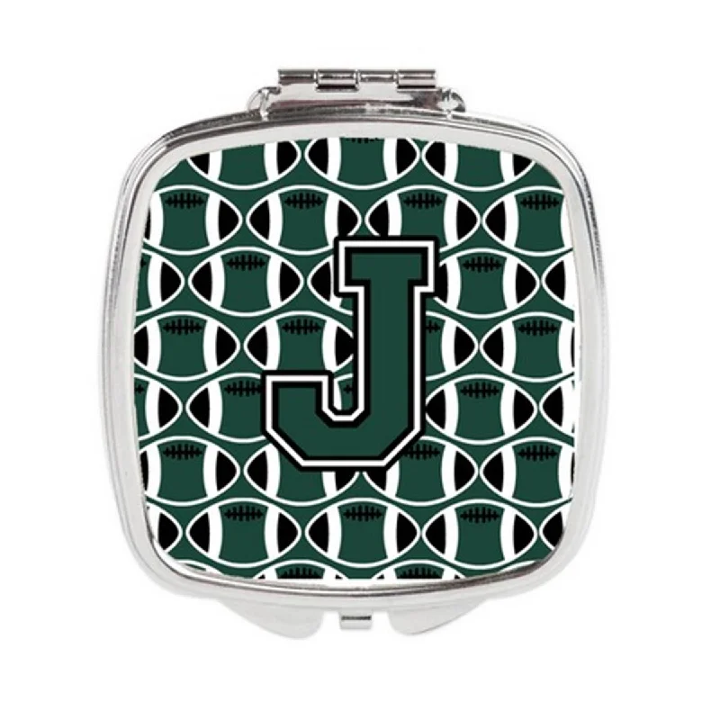 Carolines Treasures CJ1071-JSCM Letter J Football Green & White Compact Mirror