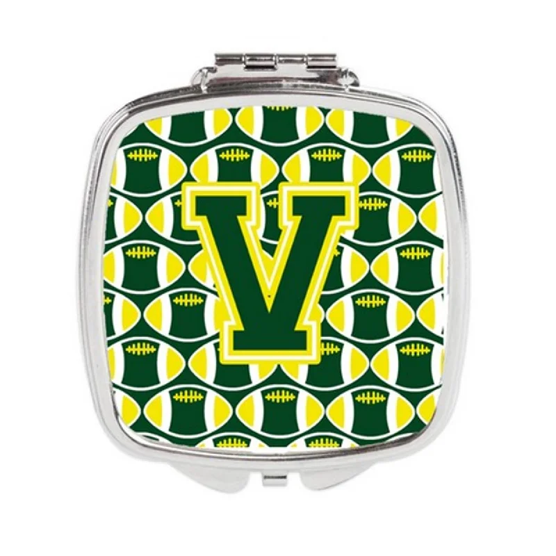 Carolines Treasures CJ1075-VSCM Letter V Football Green & Yellow Compact Mirror