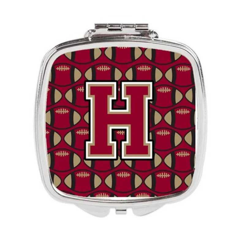 Carolines Treasures CJ1078-HSCM Letter H Football Garnet & Gold Compact Mirror