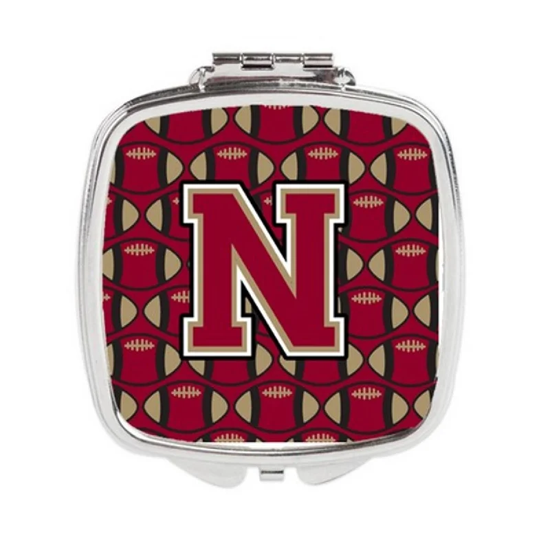 Carolines Treasures CJ1078-NSCM Letter N Football Garnet & Gold Compact Mirror