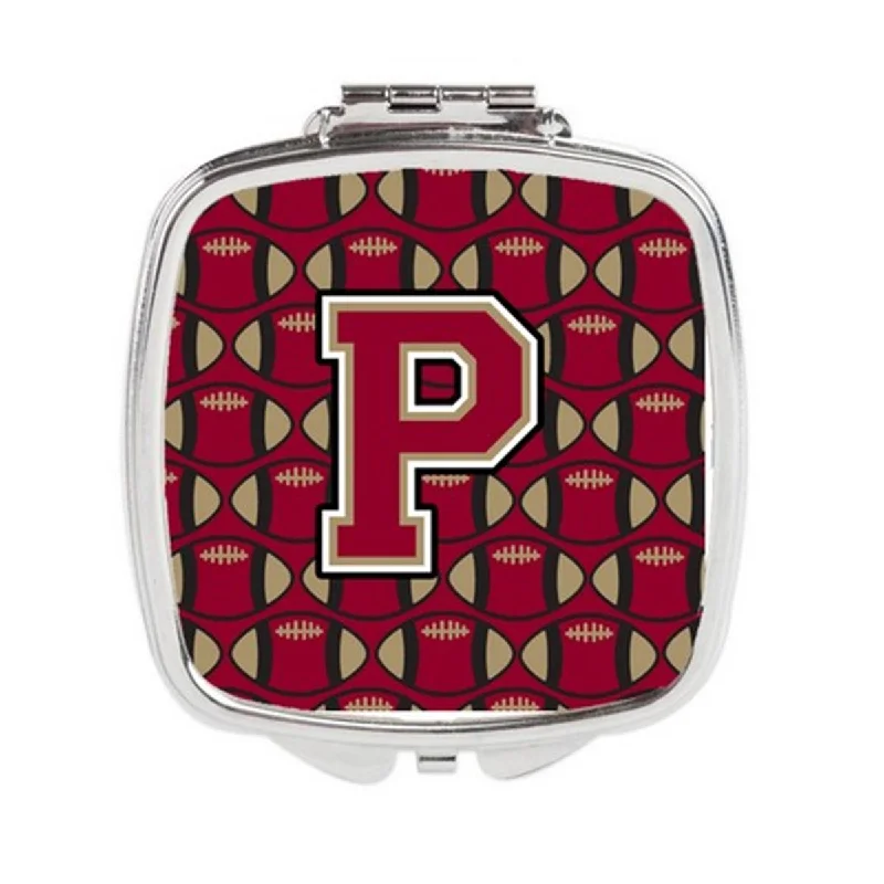 Carolines Treasures CJ1078-PSCM Letter P Football Garnet & Gold Compact Mirror