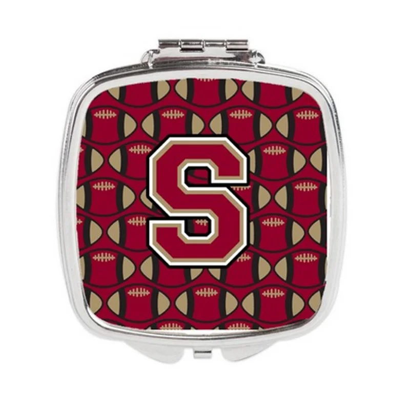 Carolines Treasures CJ1078-SSCM Letter S Football Garnet & Gold Compact Mirror