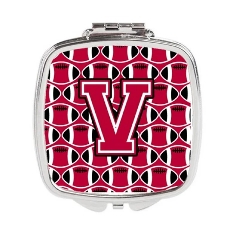 Carolines Treasures CJ1079-VSCM Letter V Football Crimson & White Compact Mirror