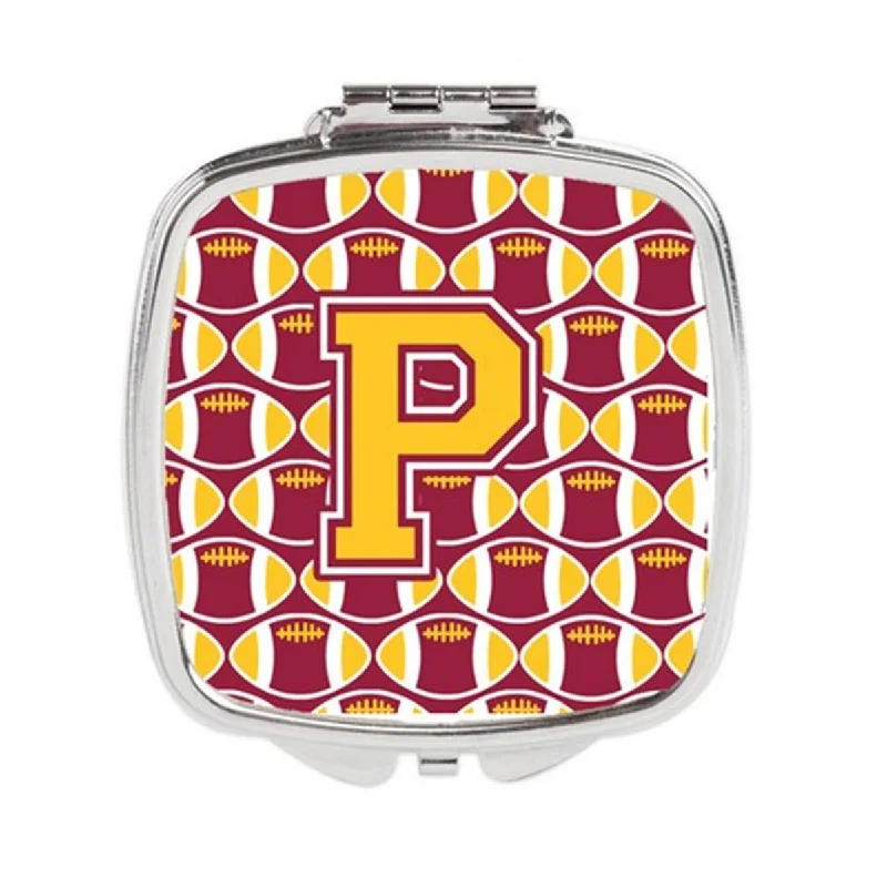 Carolines Treasures CJ1081-PSCM Letter P Football Maroon & Gold Compact Mirror