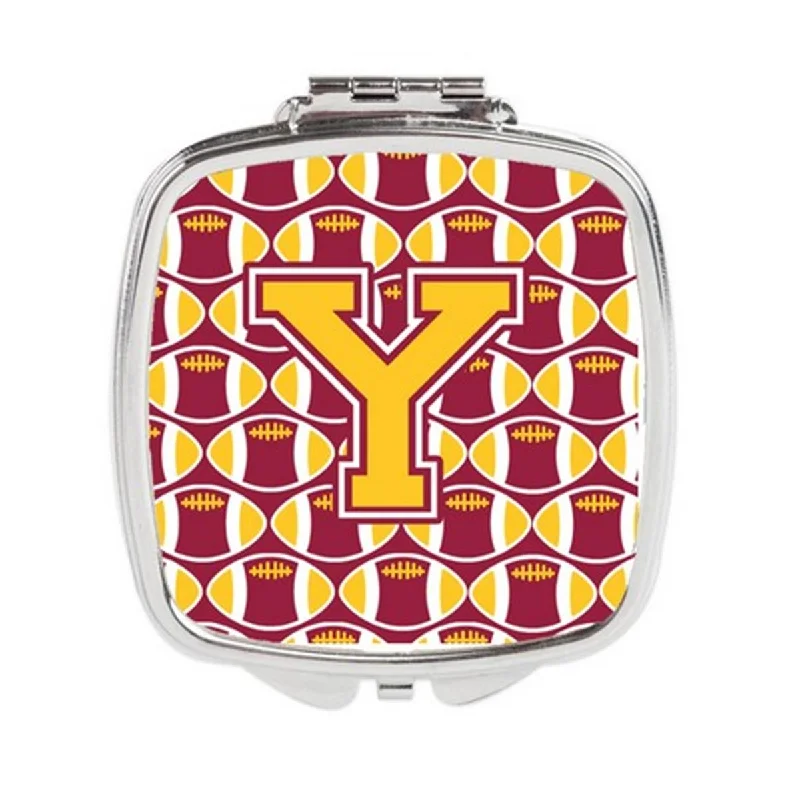 Carolines Treasures CJ1081-YSCM Letter Y Football Maroon & Gold Compact Mirror