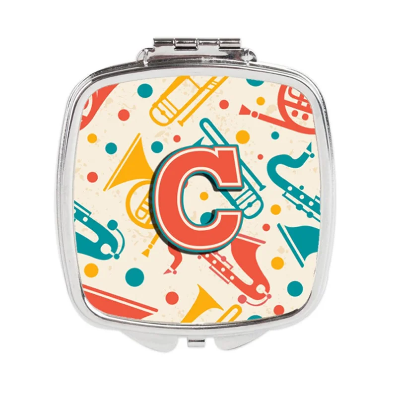 Carolines Treasures CJ2001-CSCM Letter C Retro Teal Orange Musical Instruments Initial Compact Mirror