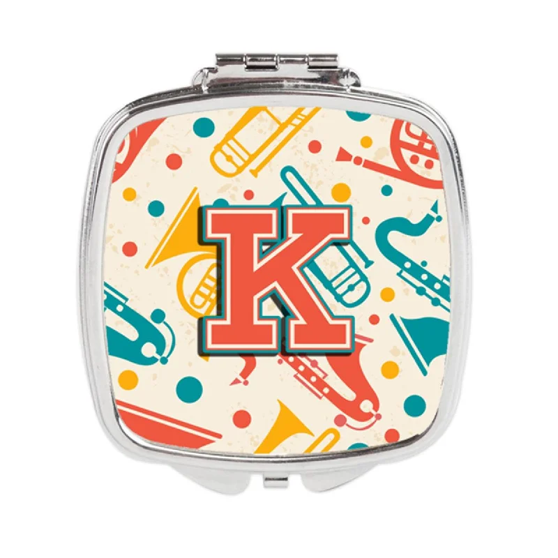 Carolines Treasures CJ2001-KSCM Letter K Retro Teal Orange Musical Instruments Initial Compact Mirror